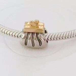 Pandora Two Tone Bow Purse Sterling Silver and 14k Gold Charm